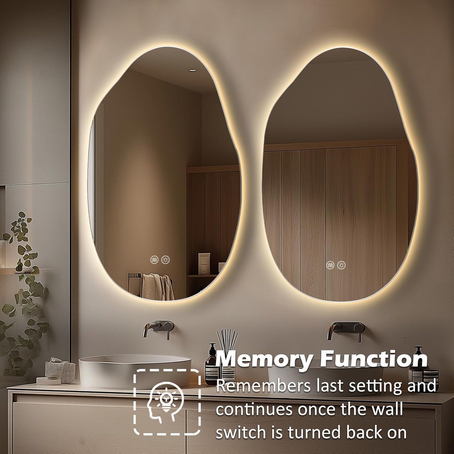 LED Bathroom Mirror with Lights 24x32, Stepless Dimmable Irregular Backlit Mirror with 3 Colors, Anti-Fog, Memory, Al-Alloy Lampshade, Frameless Smart Mirror for Bathroom (Horizontal/Vertical)