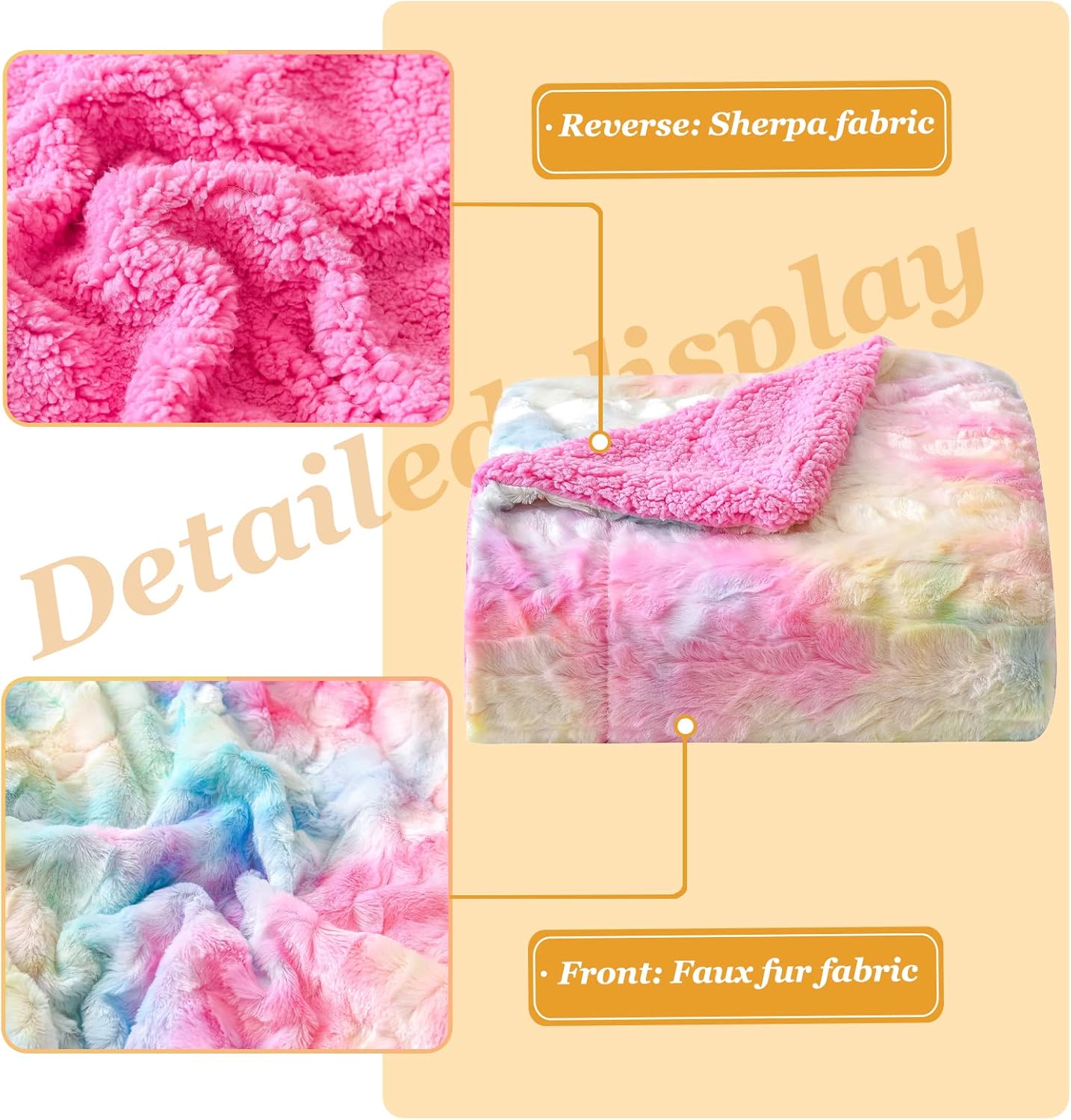 NEWCOSPLAY Super Soft Faux Fur Throw Blanket for Couch Light Rainbow Sherpa Fuzzy Plush Warm Blanket for Sofa Bed (Light Rainbow, Throw(50"x60"))
