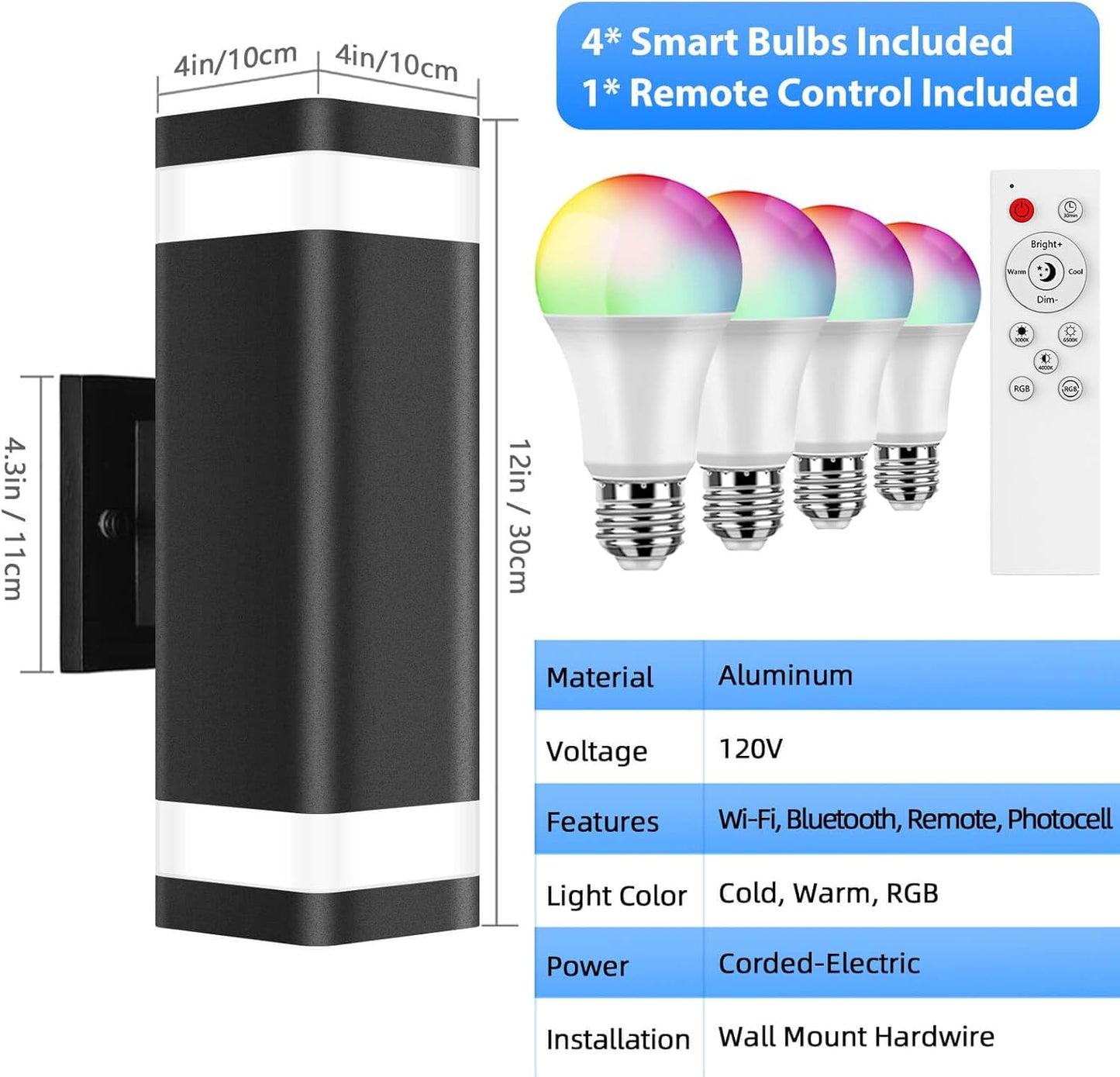 SHIMR Smart RGB Outdoor Wall Lights 2 Pack, WiFi App Control Color Changing Up Down Exterior Sconce with Dusk to Dawn Sensor, Waterproof LED Wall Mount Light Fixture, Compatible with Alexa & Google