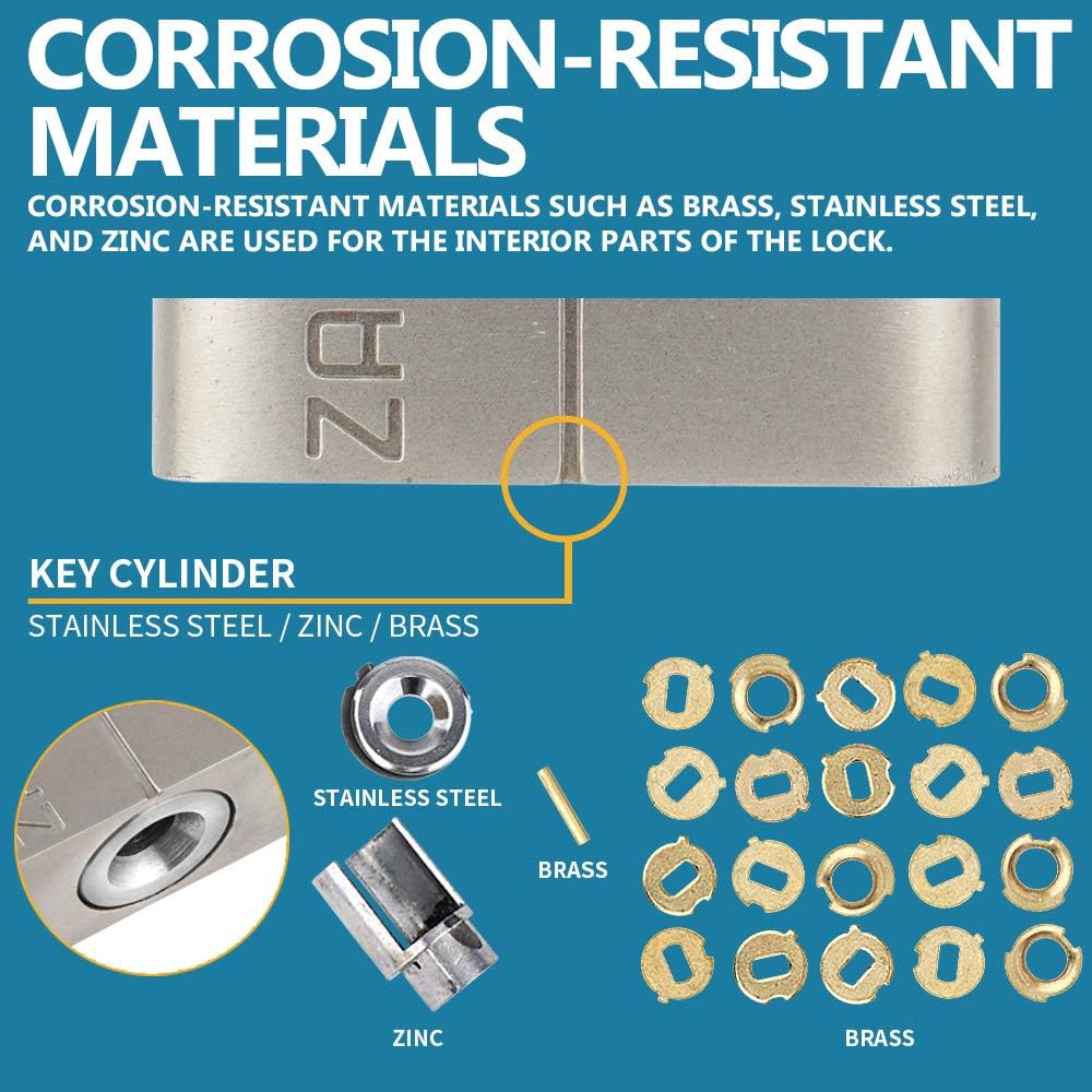 J45S keyed Padlock, Heavy Duty Stainless Steel Shackle Lock, 3 Keys, Waterproof and Rustproof Storage, Warehouses, Garage, Outdoors, 1-Pack