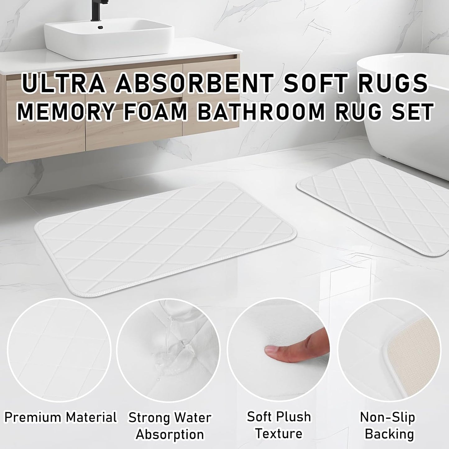 Bathroom Accessory Set - White Bathroom Set, 27PC Bathroom Accessories Set, Bathroom Sets with Shower Curtain and Rugs, Mini Trash Can, Toilet Brush, Trash Can & Soap Dispenser