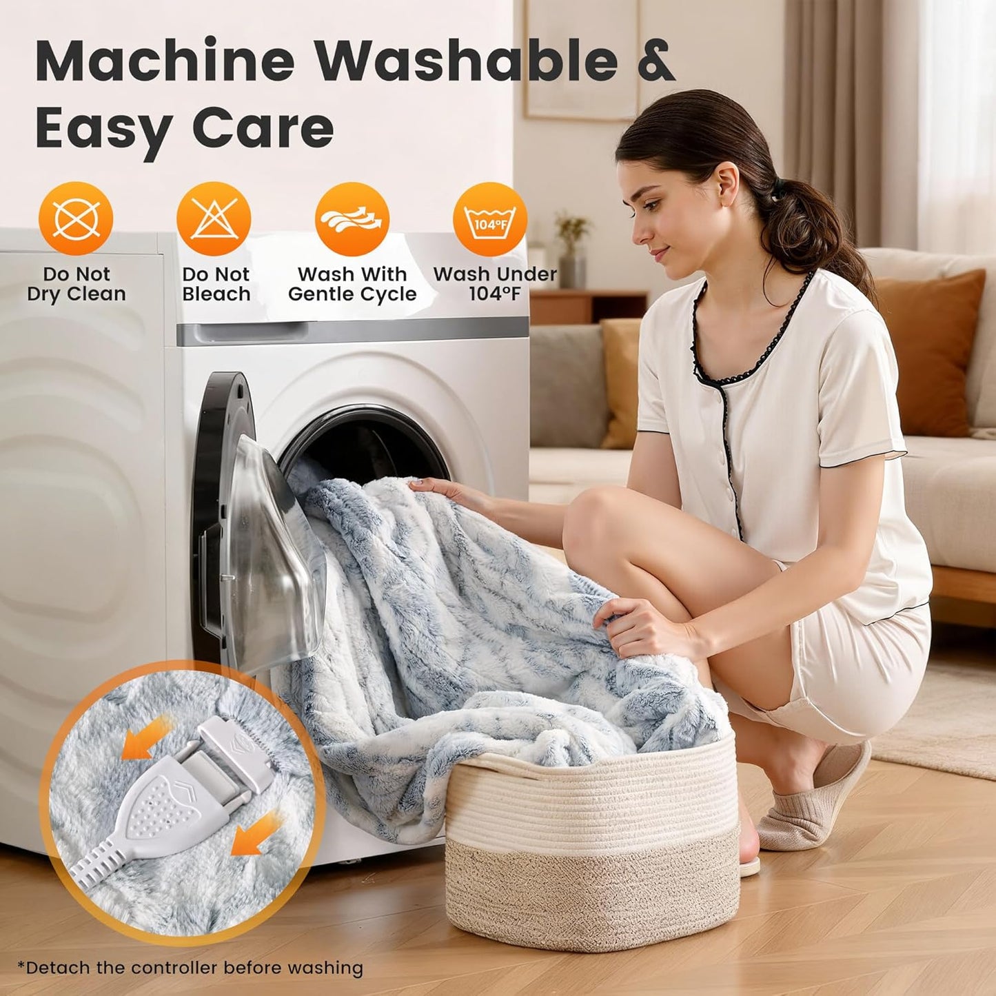 WOOMER Heated Blanket Full Size 77" x 84", Electric Blanket with 0.5-12 Hours Timer & 10 Heating Levels, ETL Certified, Marble Blue Double-Sided Faux Fur, Over-Heat Protect, Machine Washable