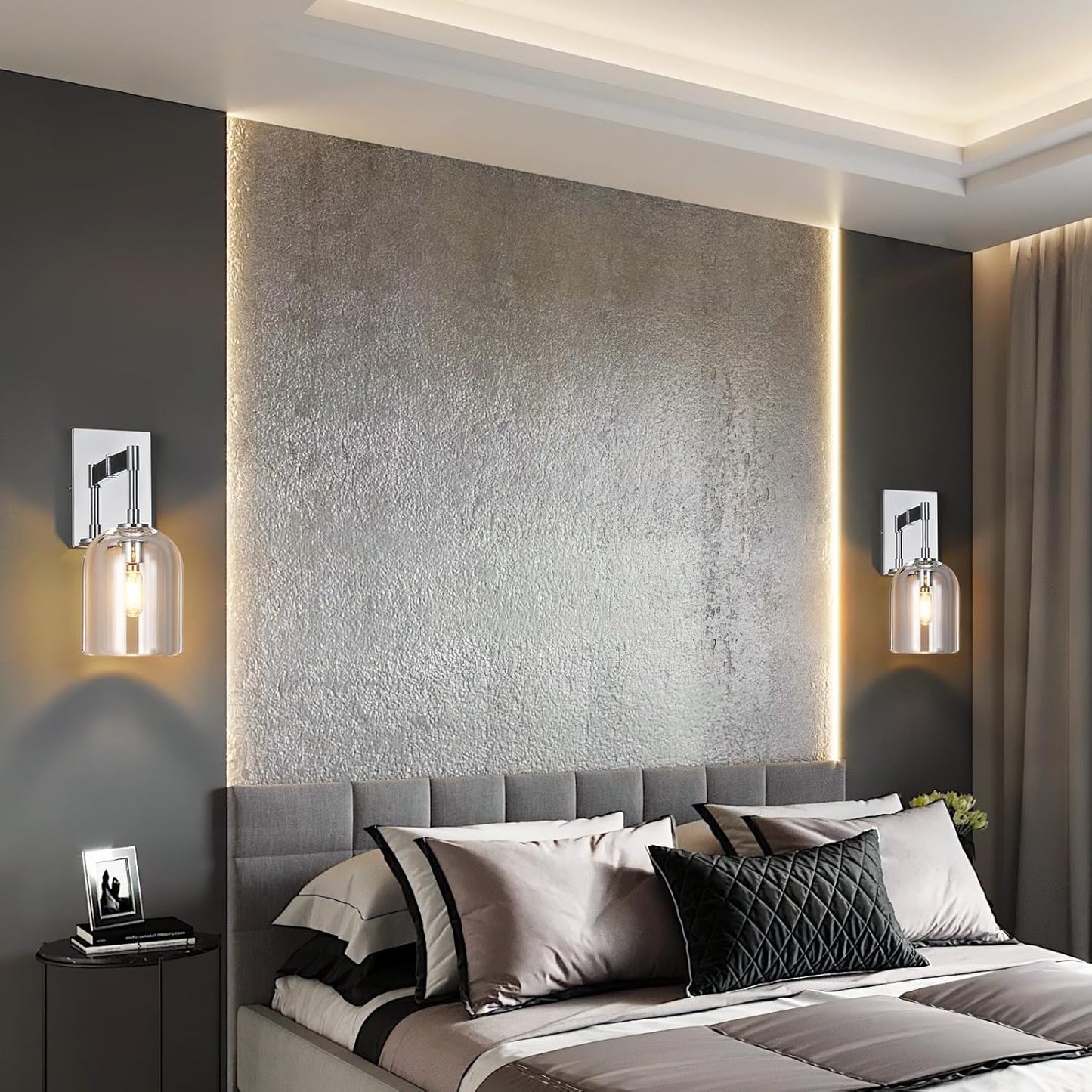 Modern Crystal Wall Sconces Set of Two Indoor Chrome Wall Lamp Vanity Wall Lighting for Bathroom Bedroom Living Room Stair(2Pack)