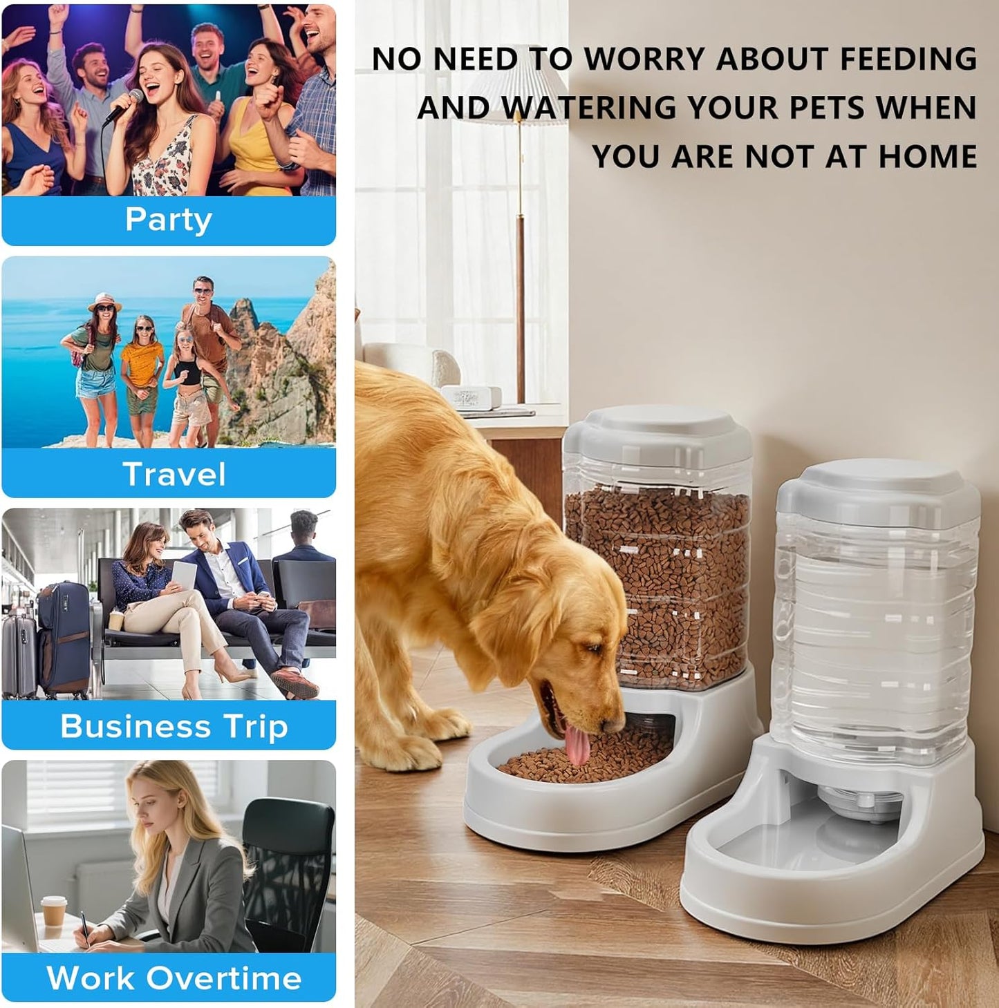 Kenond 9.5L Dog Feeders and Water Bowl Set for Large Dogs, 2.5 Gallon Automatic Water Dispenser, Gravity Dog Food Dispenser