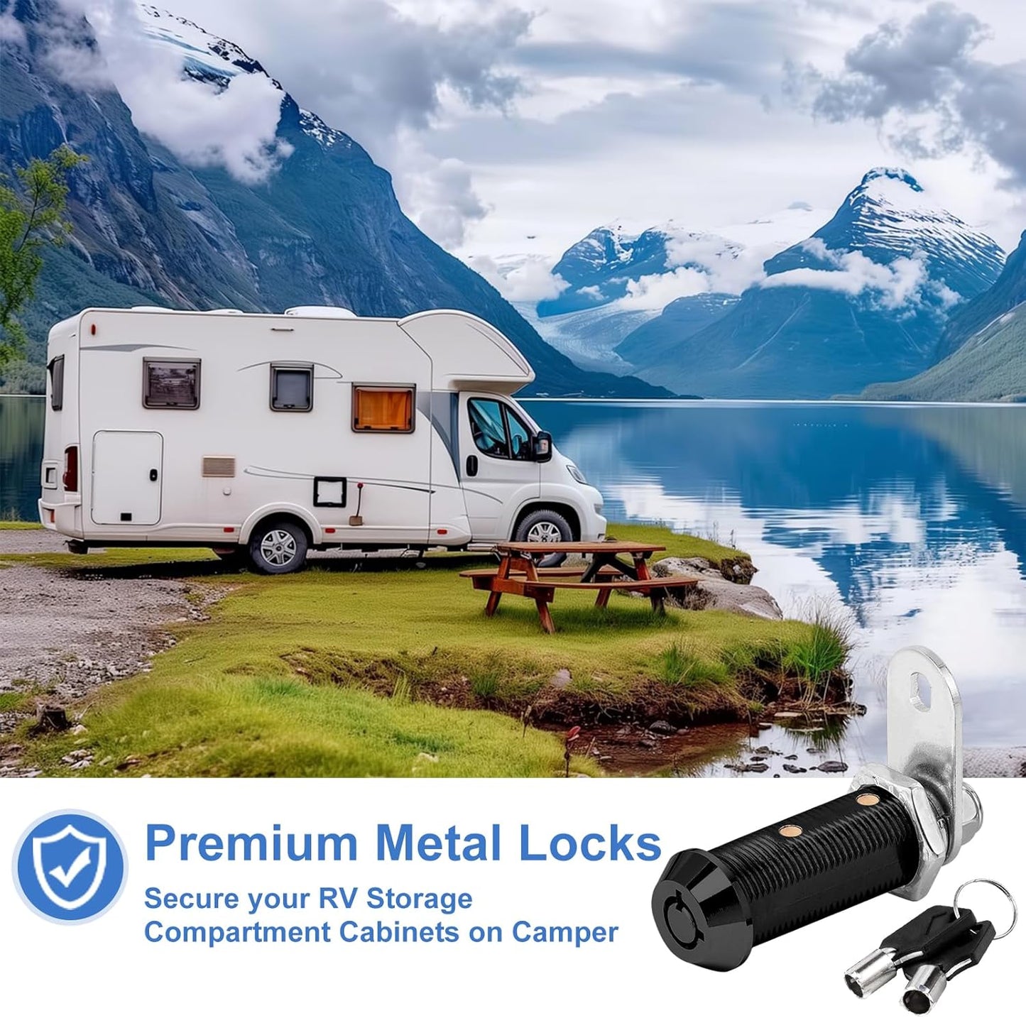 Black Cam Locks RV Storage Locks Keyed Alike, 1-1/2” Fits on 1-1/4” Max Door Thickness, RV Compartment Locks for Camper Trailer Cabinet Locks with Keys (Black 1-1/2 Inch 6Pack)