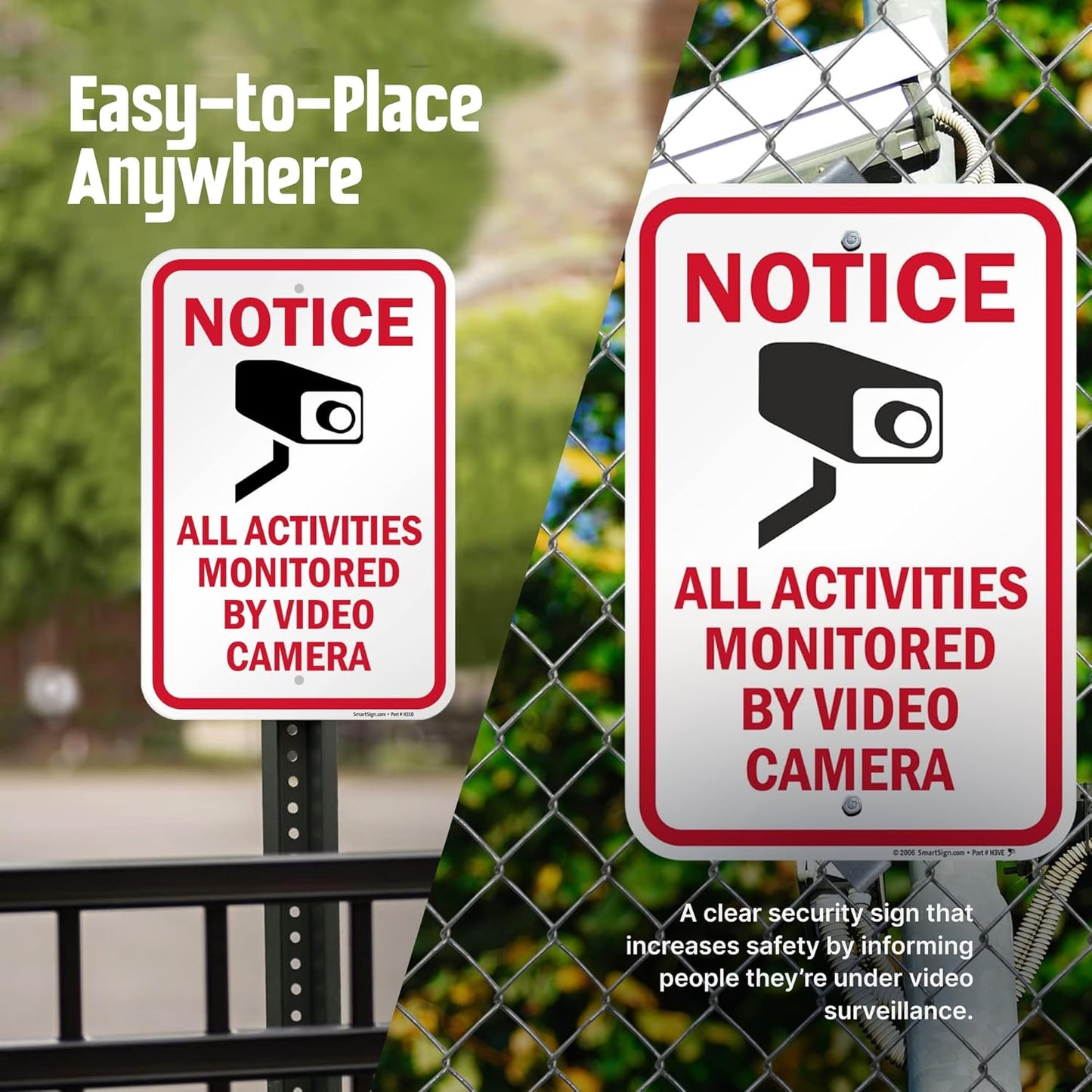 SmartSign Notice All Activities Monitored By Video Camera Sign - 2 Pack, 18 x 12 inch, 2mm Aluminum Composite, Red/Black on White, Made in USA