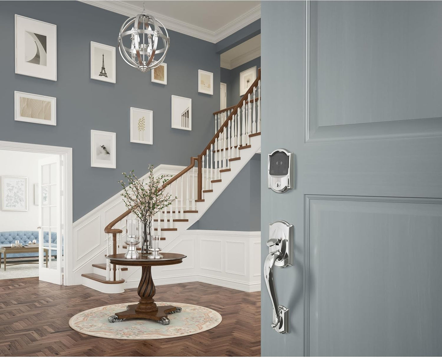Schlage BE499WB CAM 625 Encode Plus WiFi Deadbolt Smart Lock, Keyless Entry Touchscreen Door Lock with Camelot Trim, Bright Chrome