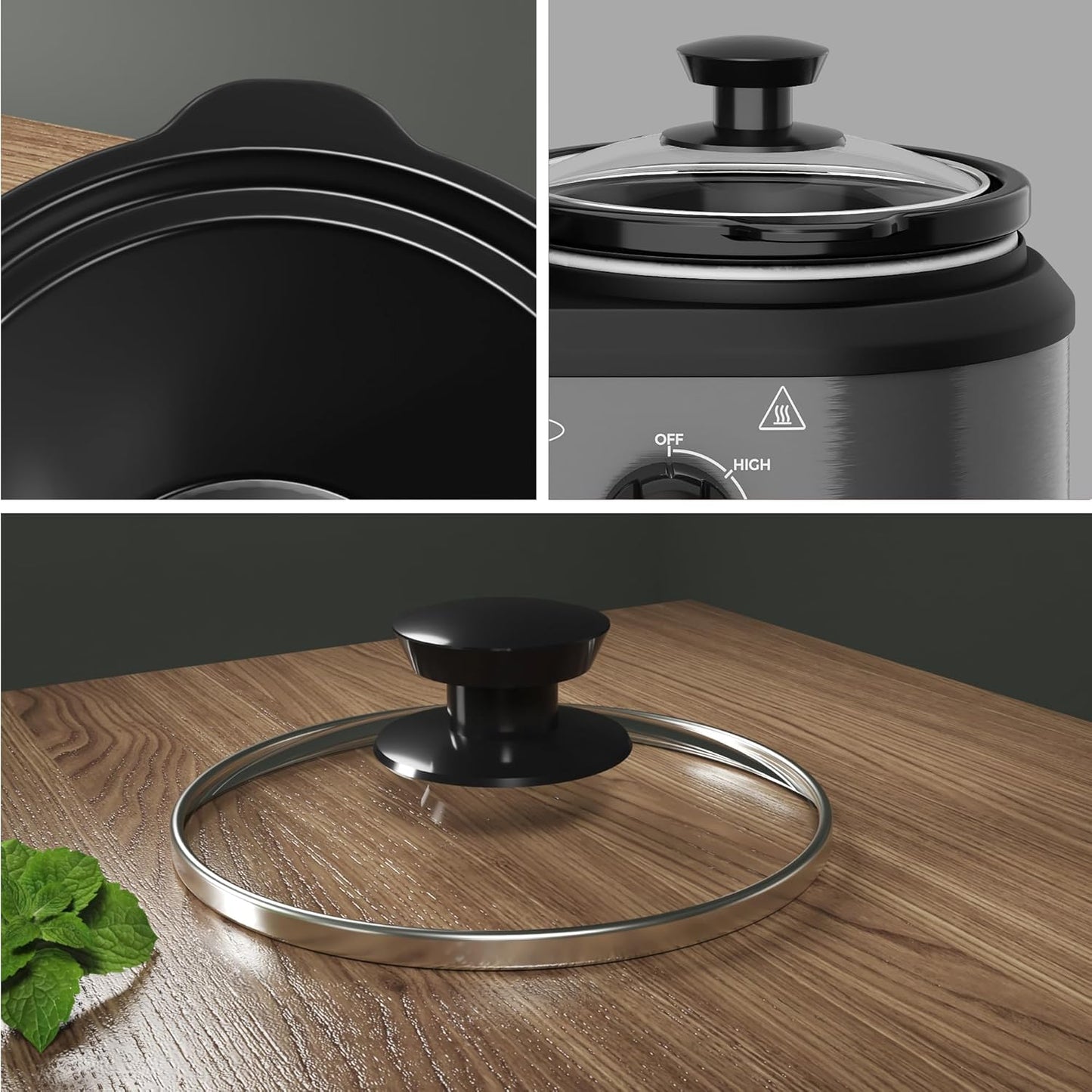 2 * 1.25 Quarts Dual Slow Cooker, Buffet Server & Warmer with 2 Removable Ceramic Pots, 3 Adjustable Temp Settings & 2 Visible Glass Lids, Stainless Steel, Grey