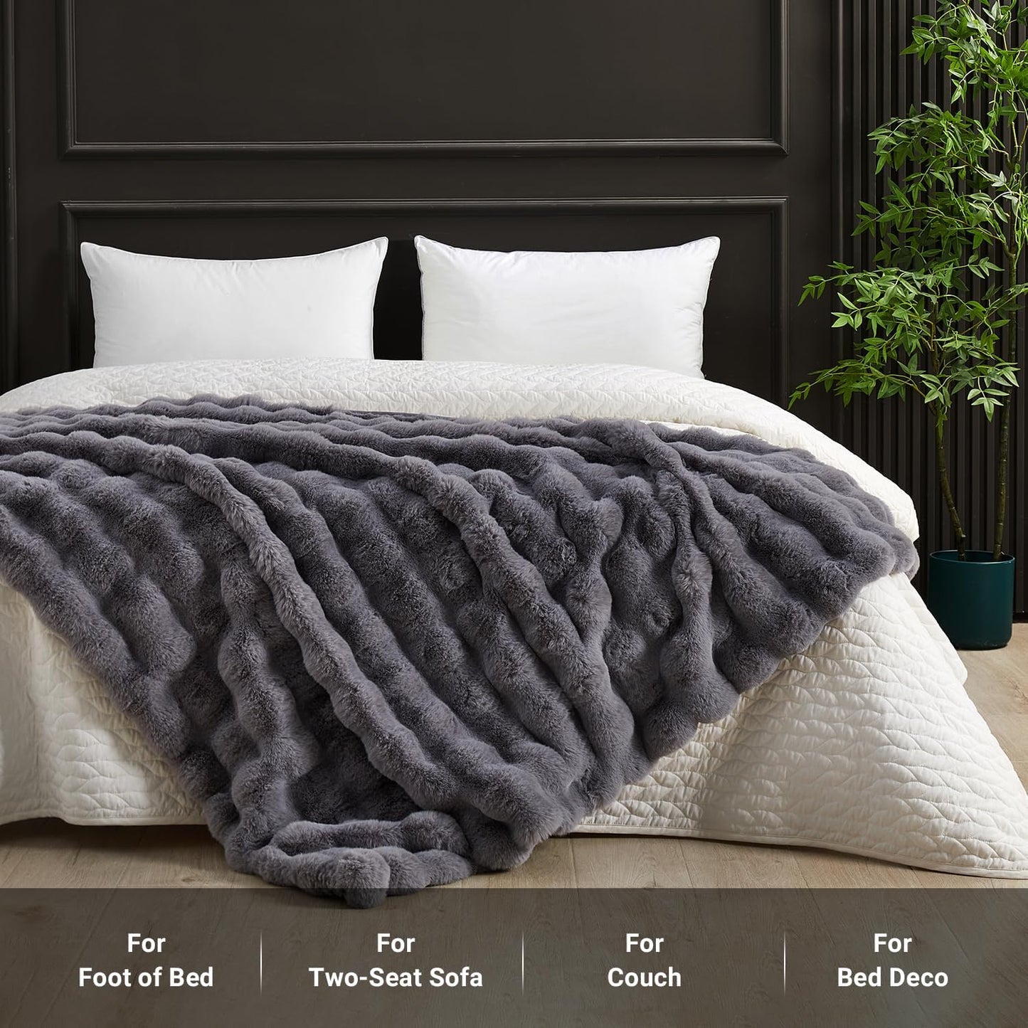 SAPHREAS Faux Fur Throw Blanket for Couch, Fluffy Fuzzy Bubble Blanket for Sofa Bed Living Room, Grey Decor Soft Cozy Gifts for Women Men, 60x80” Gray