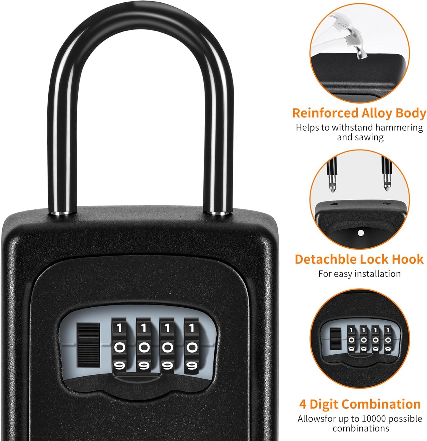 Wall Mounted, Portable Lock Box for House, 5 Key Capacity, Weatherproof Resettable Code House Key Safe Security Lock Box for Outside Realtors Garage Spare (2 Pack, Black)