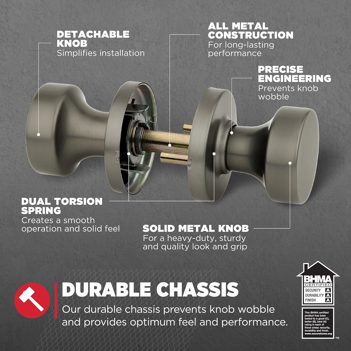Kwikset Pismo Interior Round Passage Door Knob, Handle for Closet and Hallway Doors, Non-Locking Doorknob, Gunmetal