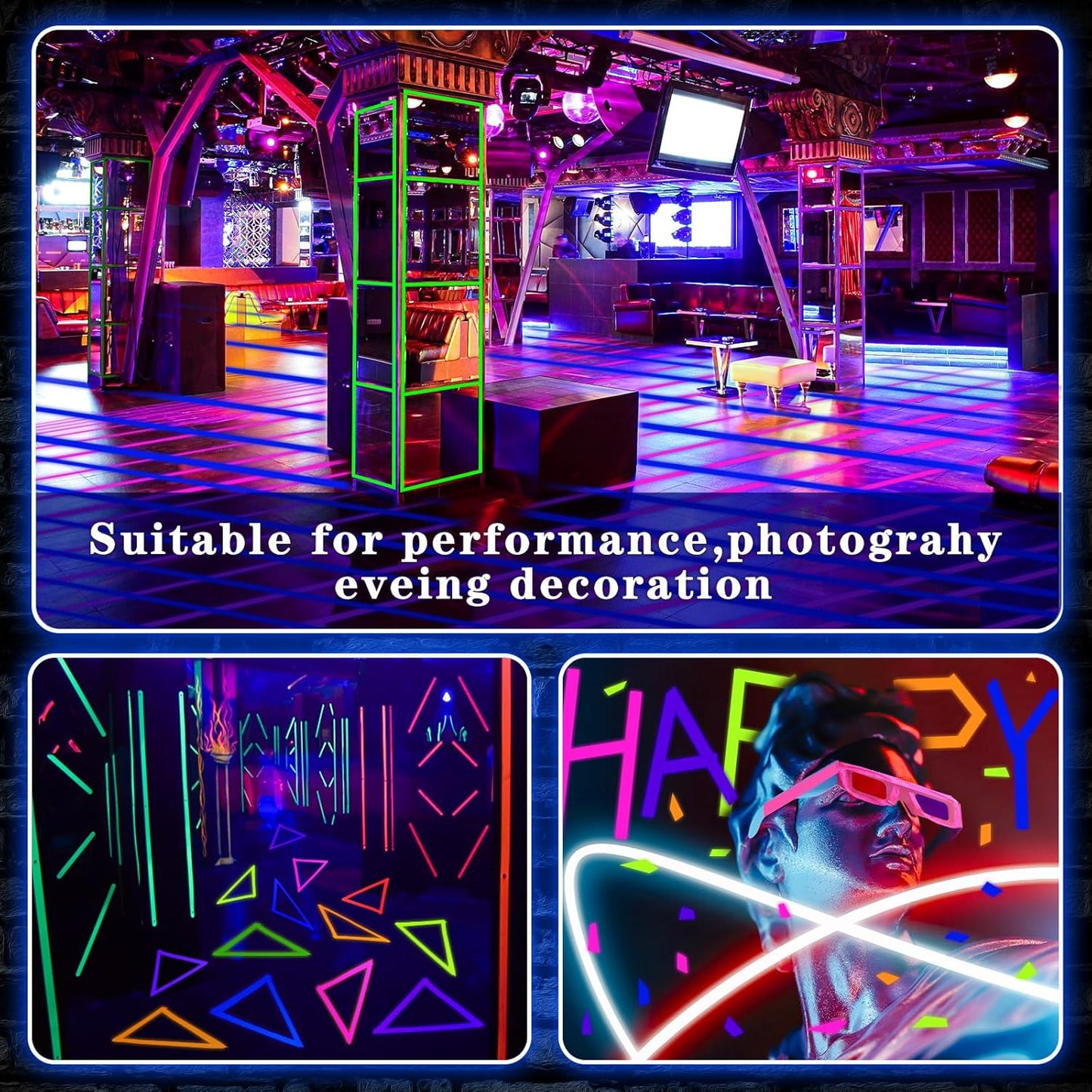 Whaline 6 Colors Neon Gaffer Cloth Tape Fluorescent Rainbow Color UV Blacklight Glow in The Dark Tapes Neon Duct Reflective Tapes for Party Supplies (1 Inch x 60 Ft)