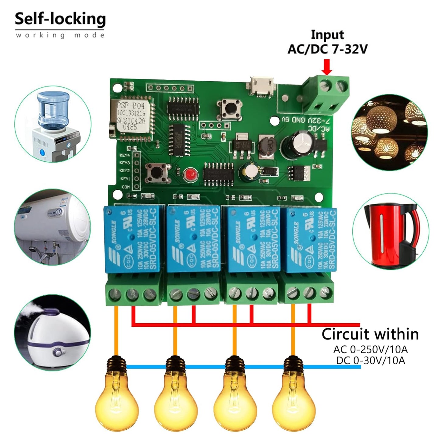 Jane Eyre 4 Channel WiFi instantaneous Jog Relay self-Locking Switch Module DIY Garage Door Switch Module Ewelink APP Control, Compatible with Alexa Goolge Assistant