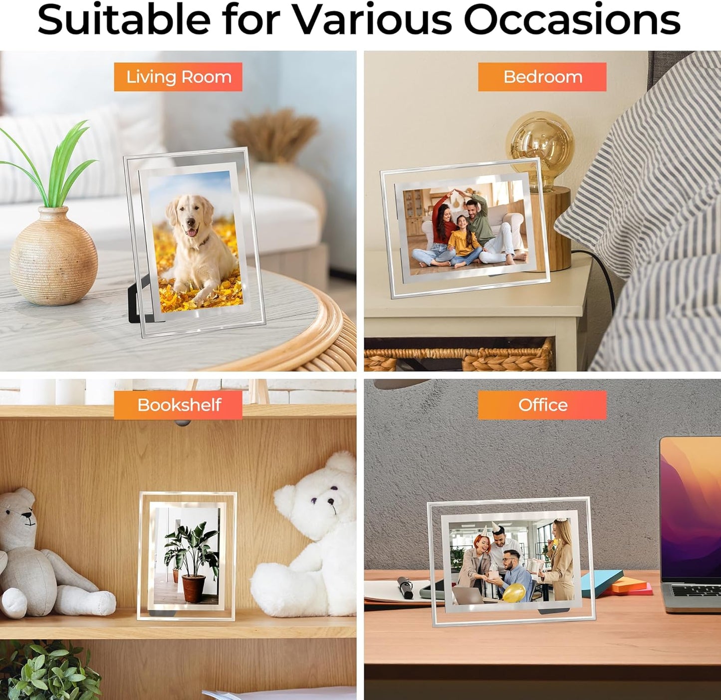 4x6 Picture Frames Set of 2, Desktop Clear Glass Photo Frame Horizontal or Vertical Display for Landscape, Portrait, Wedding, Pet Photos