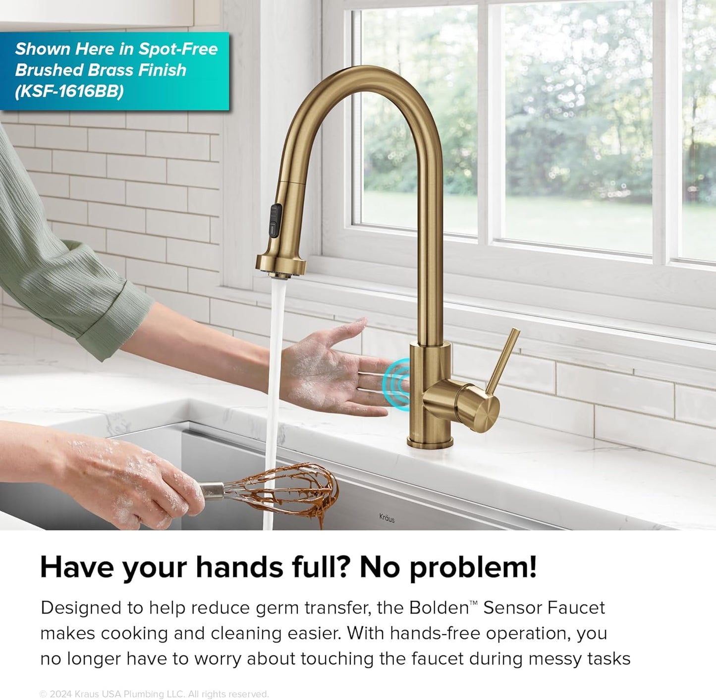 KRAUS Bolden Motion Sensor Single Handle Pull Down Touchless Kitchen Faucet in Spot-Free Stainless Steel, KSF-1616SFS