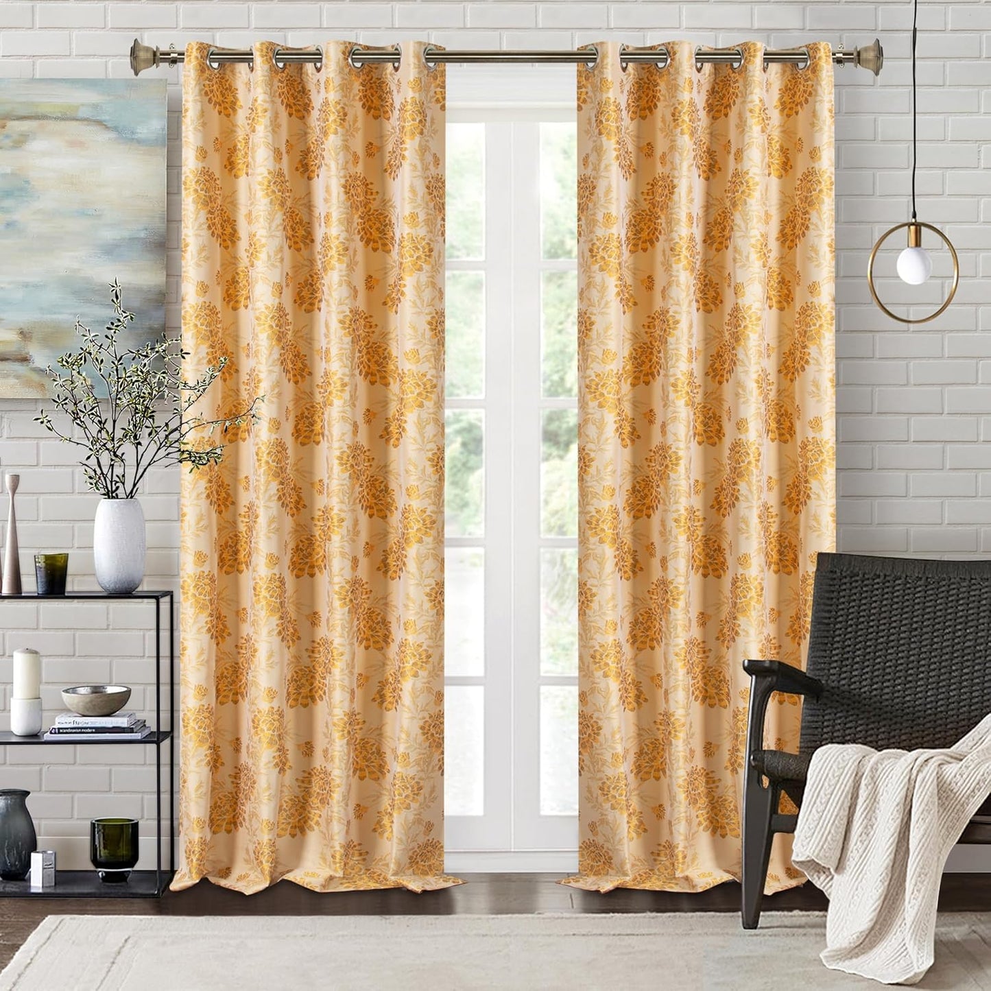 Deco Window Adjustable Curtain Rod for Windows 18 to 44 Inch (Pack of 1) Extendable Heavy Duty 1 Inch Iron Drapery Pole with Finials Wall Mounted French Door Curtain Rods (Brass)