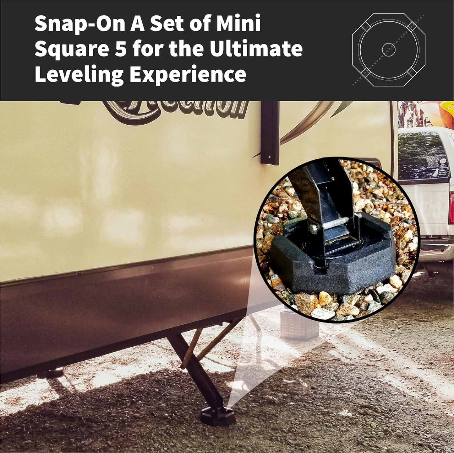 SnapPad Mini Square 5 (Pack of 4) | Four-Point RV Leveling System, 5.5" Square to 5.75" Round Jack Feet | 79% Additional Surface Area, 2.6 lbs. Per Pad & 8.15" Total Width | Must-Have RV Accessories