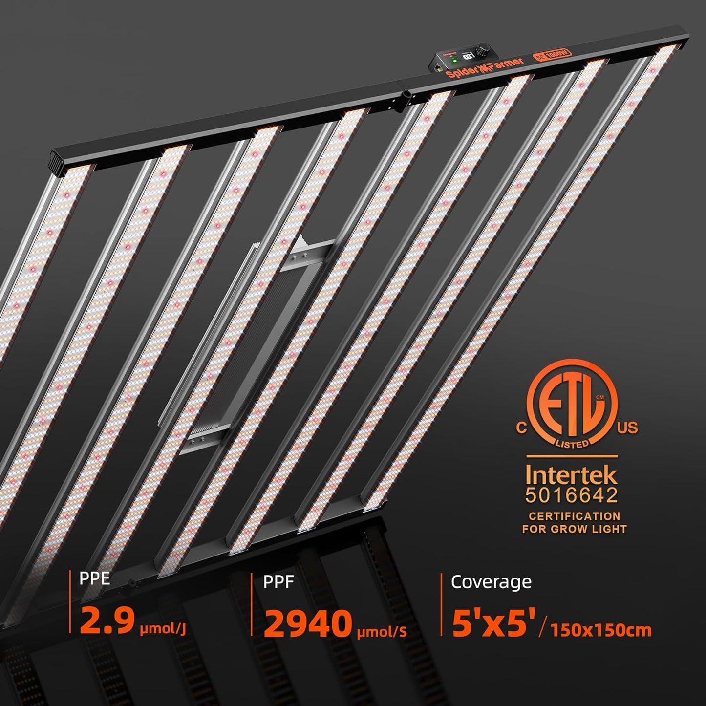 Spider Farmer SE1000W LED Grow Lights 1000w, Samsung LM301H EVO Diodes, 2025 Upgraded Remote App Control, 5x5ft Coverage Dimmable Daisy Chain Bar Style Commercial LED Growing Lamp, Vertical Farming