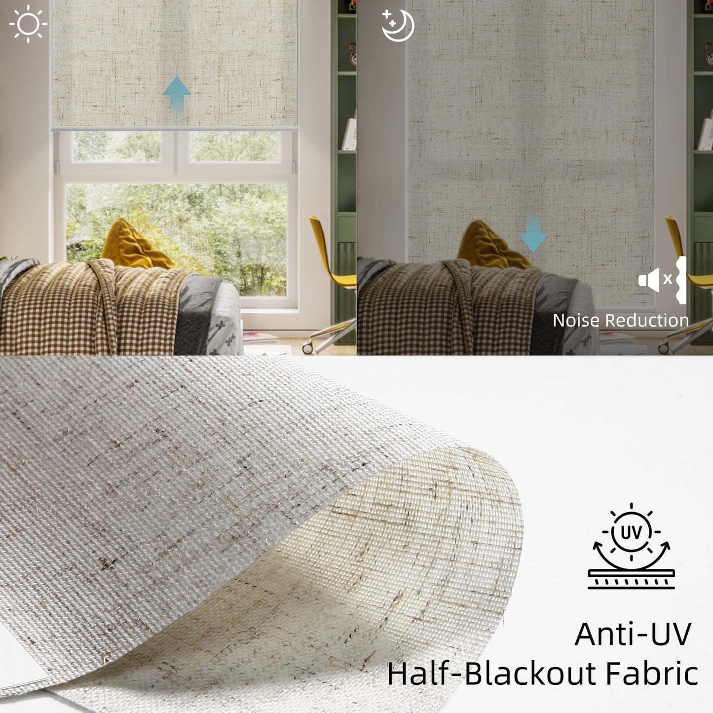 SmartWings Motorized Light Filtering Shades, Work with Matter Homekit Alexa Google, 70% Blackout Shades Translucent, Cordless Window Shades with Remote Rechargeable, Up 110" W x 148" H, Linen Sand