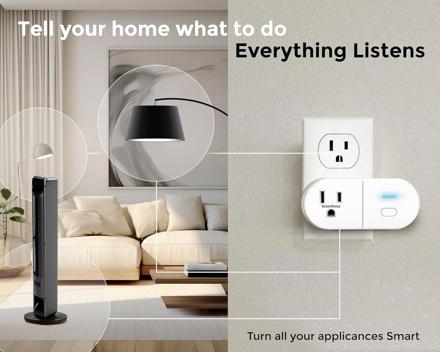 Emerson SmartVoice ES513 Wall Plug, Offline 30+ Voice Control Commands - No APP, No WiFi, No Setup, Smart Outlet Extender for Home and Office, Sleep & Wake Timer, ETL Listed