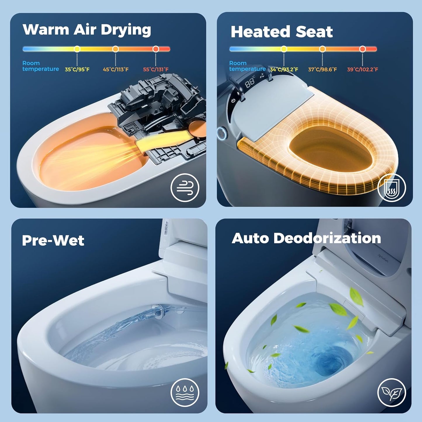 Smart Toilet with Bidet built in, Bidet Toilet with Water Filtration, Pump assisted, Auto Open/Close/Flush, Blackout Flush, Nano Self-Cleaning Glaze, Auto Deodorizer, ADA Comfort Height