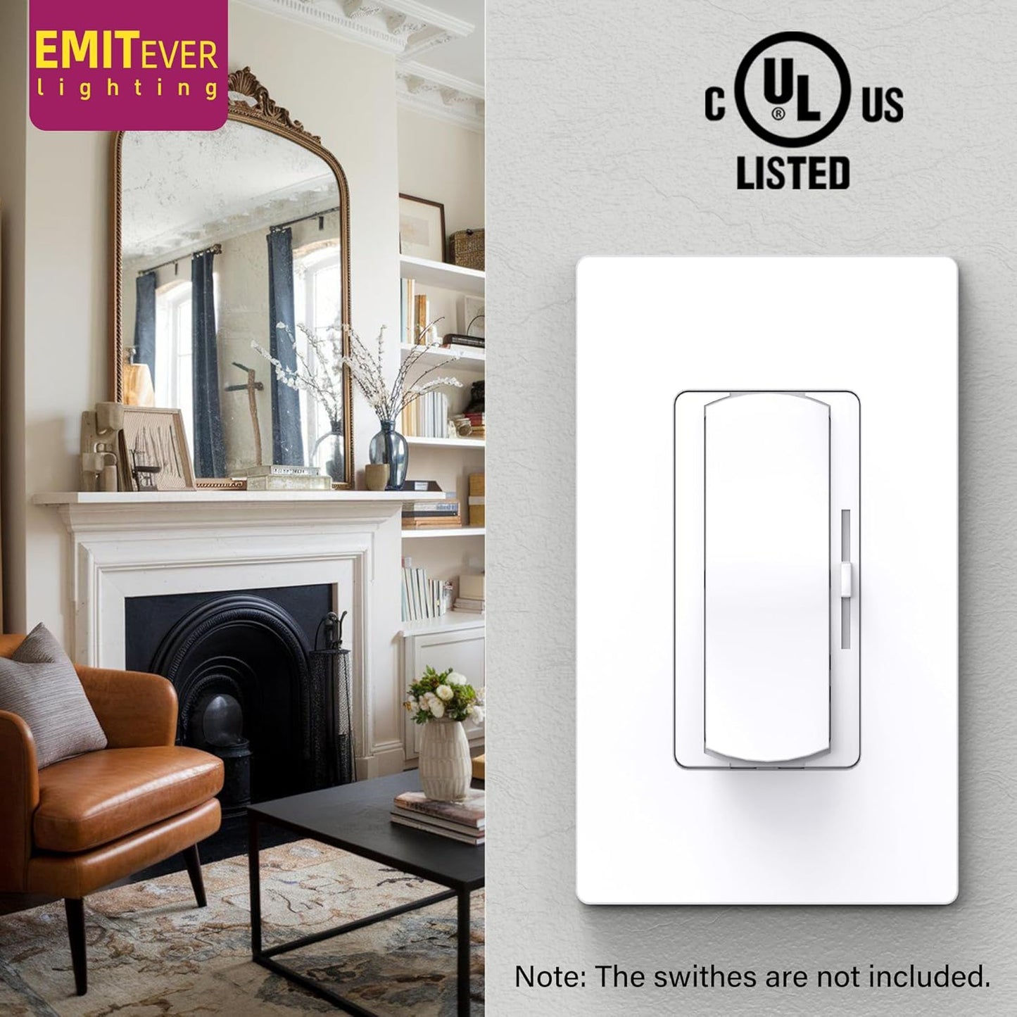EMITEVER 1-Gang Screwless Decorator Wall Plate Cover for Receptacle Outlet & Light Switch, Standard Size 4.53"H x 2.75"W, Unbreakable Thermoplastic Faceplate, UL Listed, Matte White 5-Pack