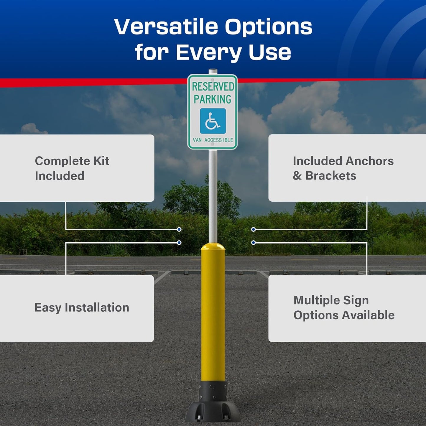 Impact Recovery - SlowStop Rebounding Bollard Sign Post - Handicap Parking Sign - Bollard Post - Made in the USA - 78” Van Accessible Signage