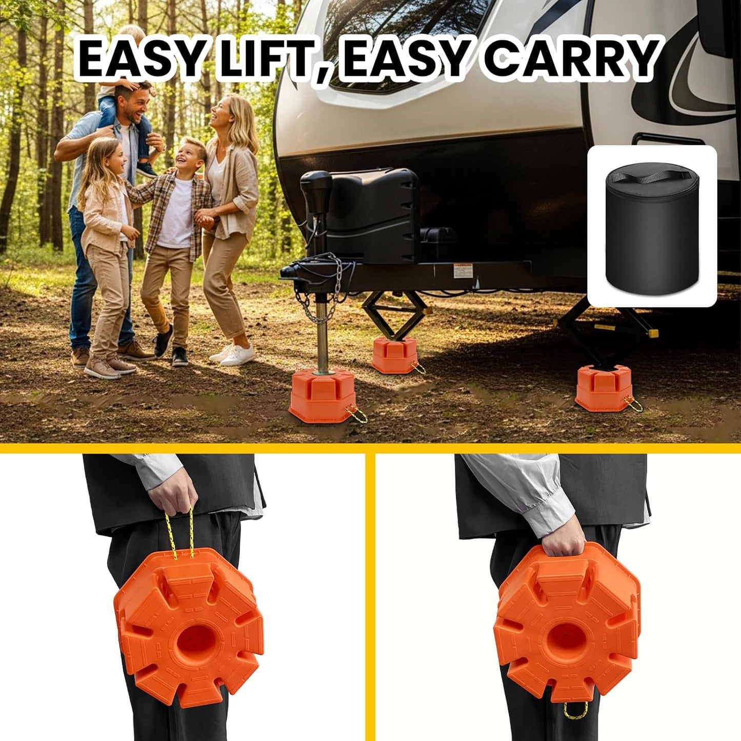 6"H Trailer Jack Block, 40000 lbs Capacity per Camper RV Stabilizer Blocks for Any Tongue Jack, Post, Foot, 5th Wheels, Round Square or Scissor Stabilizer, Stackable & Portable, 1 Pack, Orange