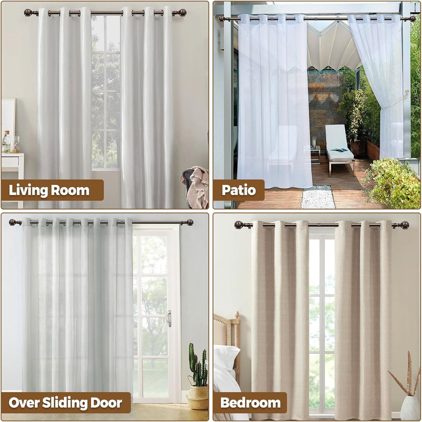 KAMANINA 2 Pack Curtain Rods for Windows 48 to 84 Inch, Antique Bronze Heavy Duty Curtain Rod Adjustable, 7/8 Inch Single Decorative Drapery Rods 32 to 86 Inch(2.6-7.1Ft), Netted Texture Finials