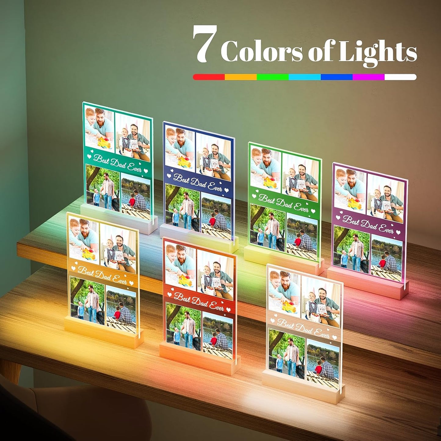 Best Dad Ever Gifts, Custom Collage Picture Frames with Night Light, Personalized Photo Frame, Customized Picture Frame with Photo, Personalized Birthday Gifts for Dad Baby Kids Family