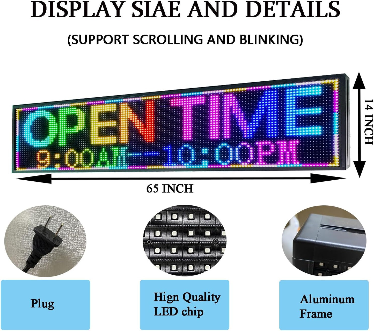 P10 Outdoor RGB Full Color WiFi Programmable Bright LED Scrolling Message Display Board 65”x14” Led Sign, Led Digital Sign Board, Perfect Solution for Store Advertising