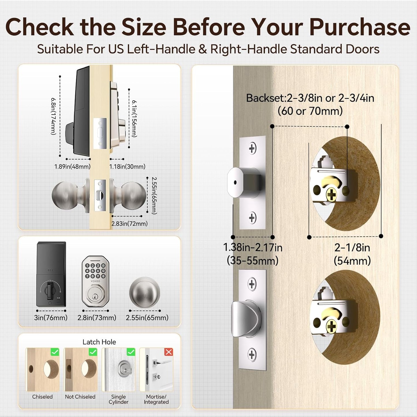 Keyless Entry Door Lock Set Smart Locks for Front Keypad Door Lock with Handle Automatic Lock One Time Password Anti Peeping Password IP54, Satin Nickel
