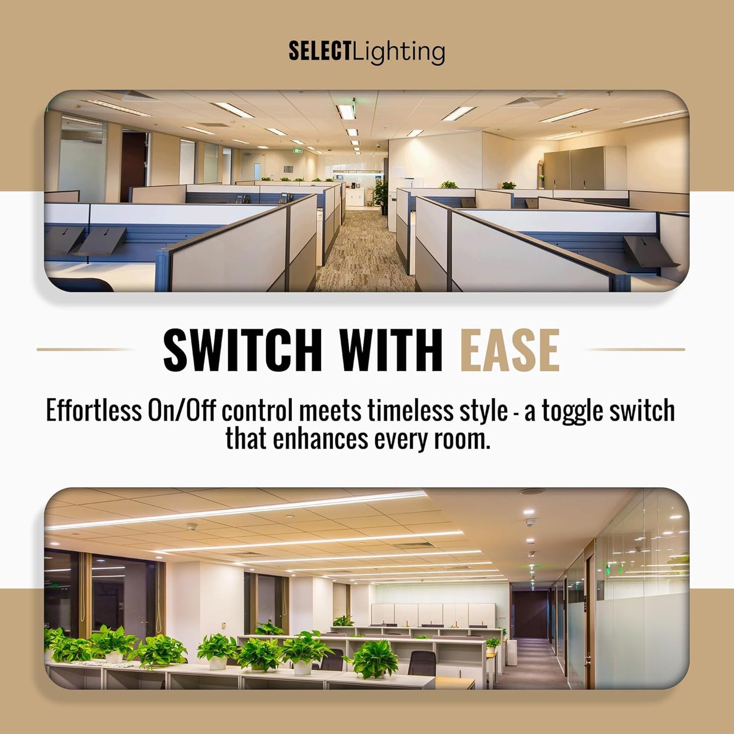 Select 15A 120V AC 4-Gang Toggle Switch, White with Solid Brass Vintage Style Single Pole 3 Way Compatible Wall Mount Toggle Switch, Included Faceplate & Switch Module, UL Listed