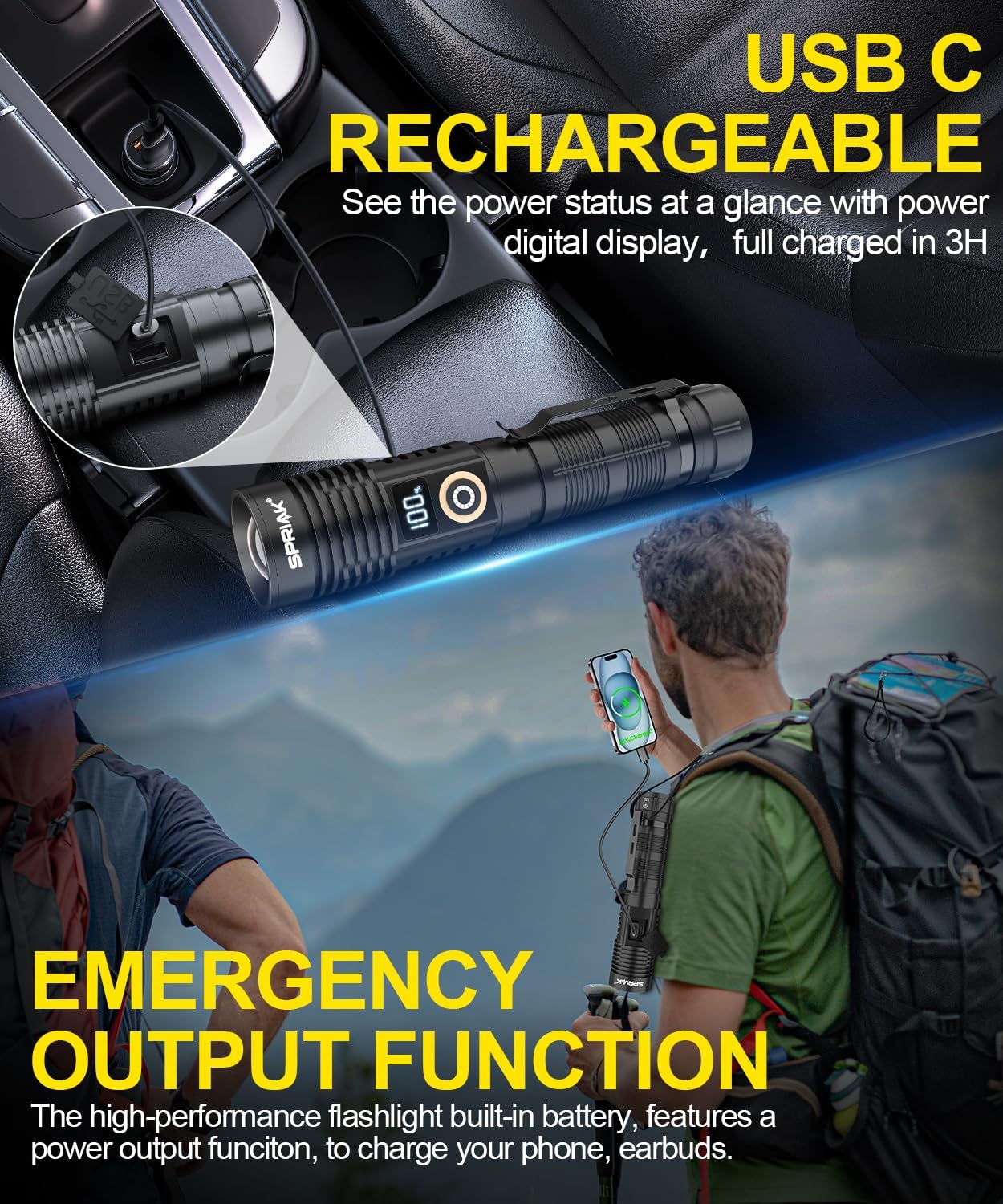 Rechargeable Flashlight High Lumens-Super Bright Magnetic Flash Light with Power Digital Display, Long Range,Dimmable,Waterproof,Pocket Handheld Tactical LED Flashlights for Emergency