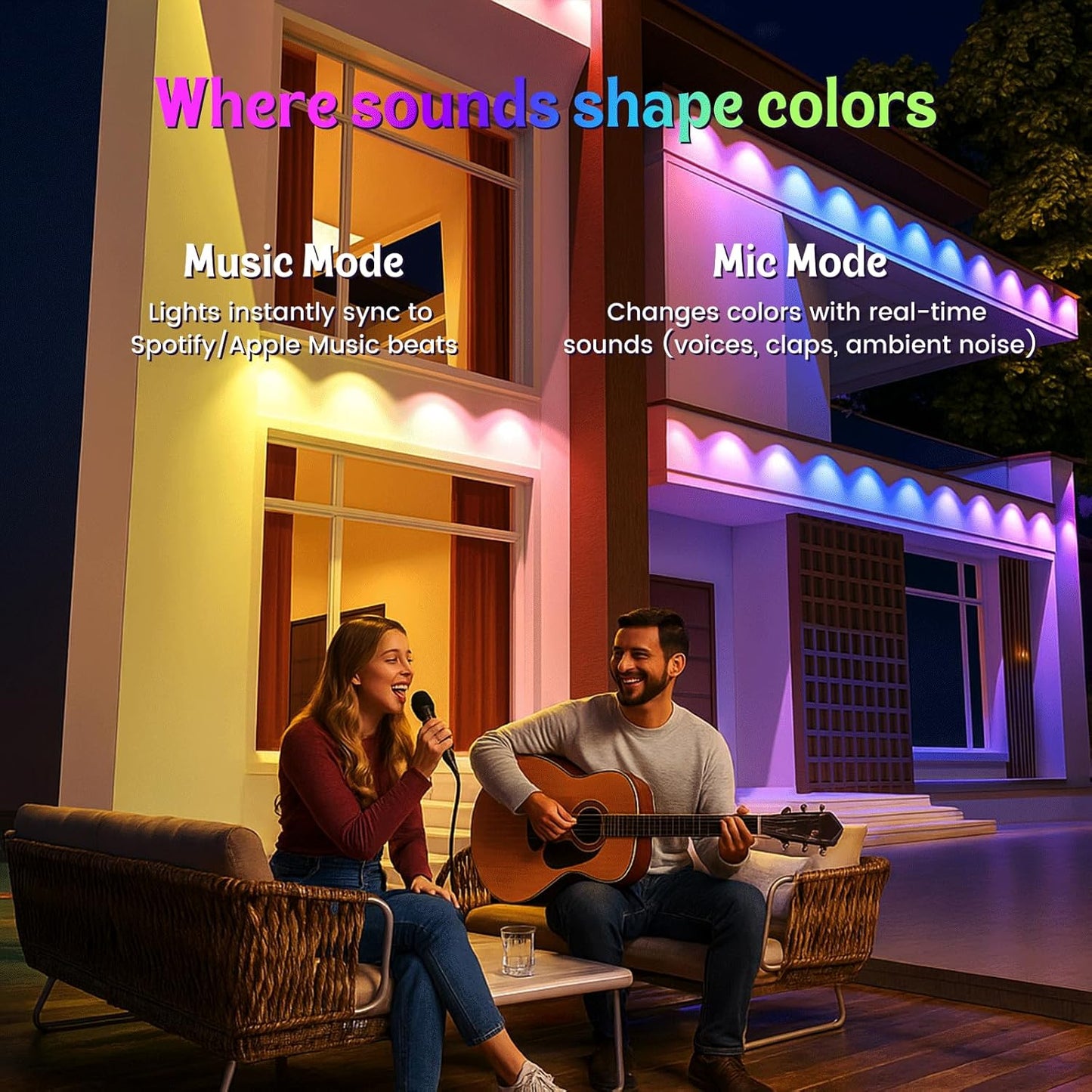 Fitop Permanent Outdoor Lights, 100FT RGB Smart Eaves Lights for House, IP67 Waterproof LED Strip, Music Sync, APP/Voice/Remote Control, Compatible with Alexa/Google