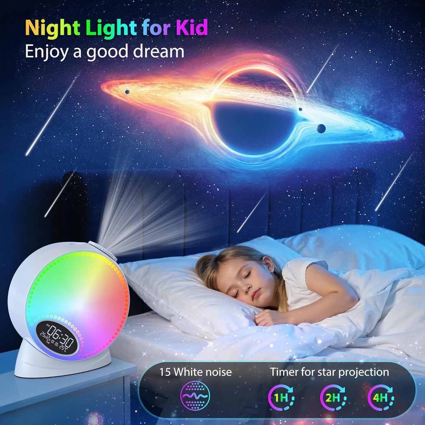 Galaxy Projector for Bedroom, 12 in 1 Star Projector Night Light Bluetooth Speaker, 15 White Noise Planetarium Projector with Meteor Effect, Varicolored Ambient Light