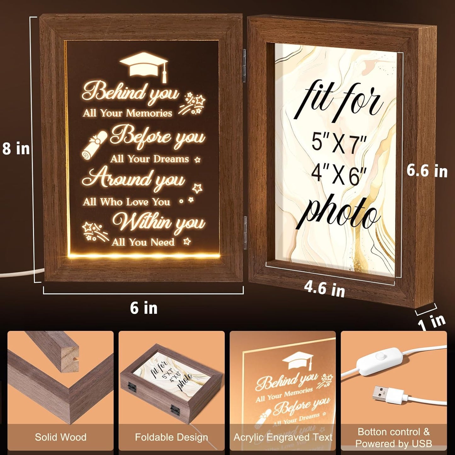 Graduation Picture Frame with Light - Cool College & High School Grad Gifts for Her & Him - Master Degree Congratulations Gifts for Graduates, Women & Daughter