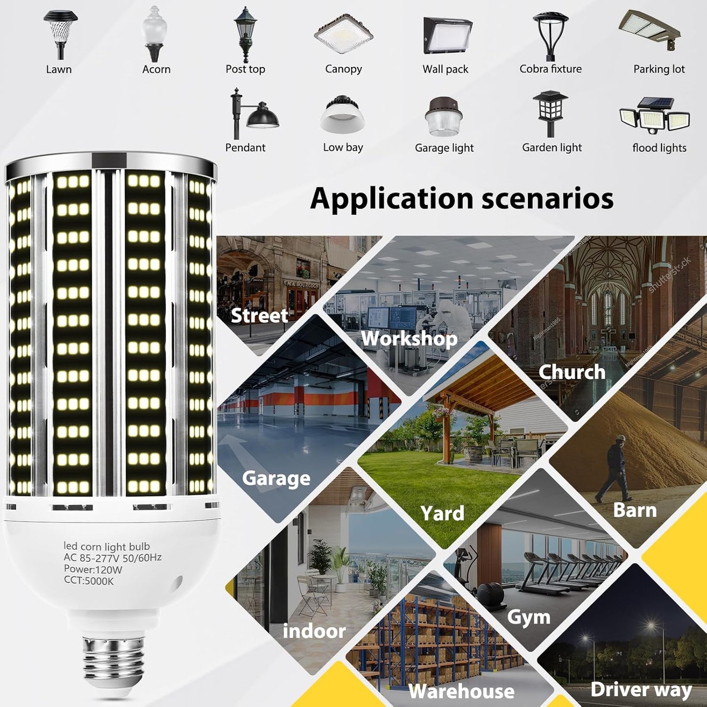 120W 2 pack LED Corn Light Bulb(1200W Equivalent ) ,Commercial Grade DayLight 5000K E26/E39 15900LM Medium Mogul Base LED Lamp,Large Area Lights For Outdoor Indoor Garage Warehouse Factory Bay Light