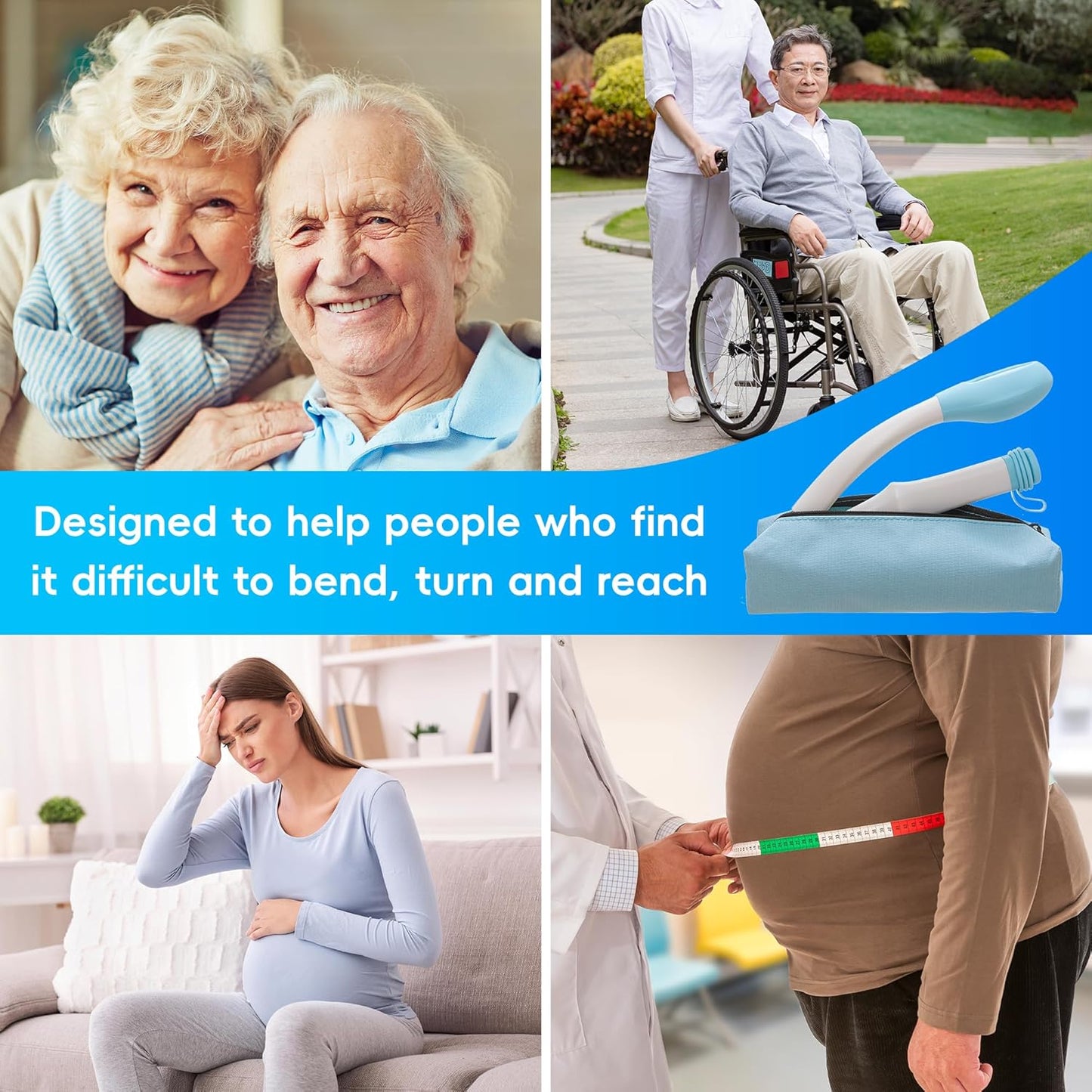 Foldable Toilet Aid, 15.6“ Long Comfort Wipe Wand Bottom Buddy Toilet Self Tissue Aids for Toileting, Self Help Wipe Butt for Overweight Limited Mobility,Elderly, Pregnancy