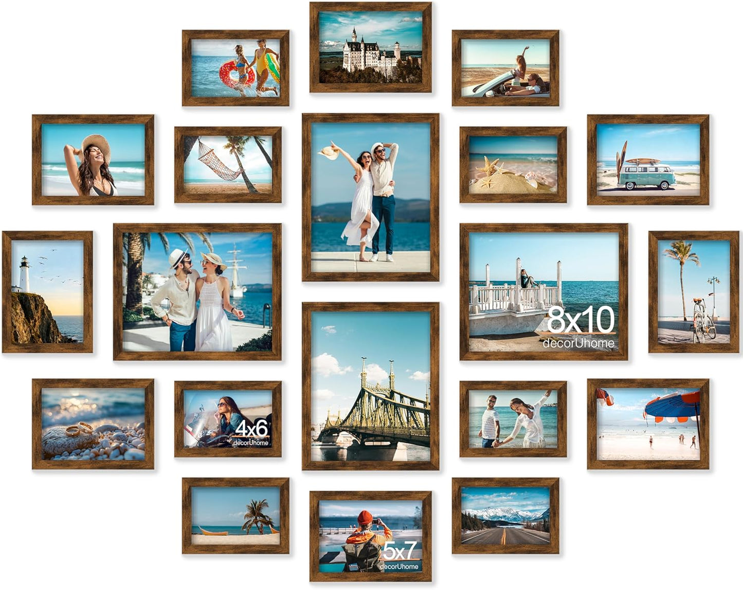 decorUhome Assorted Picture Frames Collage Wall Decor for Photo Gallery Display Set of 20 Including Four 8x10 / Eight 5x7 / Eight 4x6 for Family Wall Decor, Distressed Brown, 20 Pack