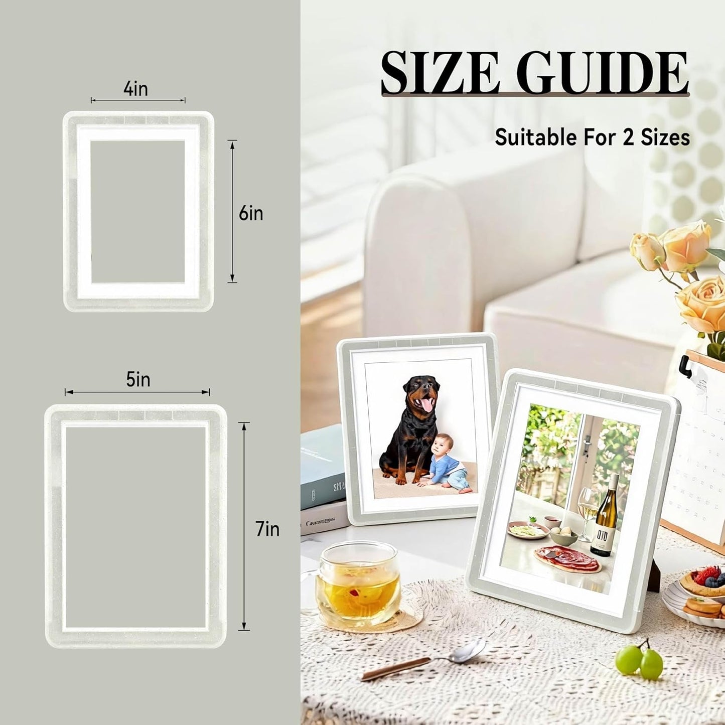 5x7 Picture Frame, Clear Acrylic Photo Frame with White Mat for 4x6 Photos, One-Piece Shatterproof Tool-Free Design, UV-Resistant Waterproof Tabletop Frame for Home Office Decor with 10-Year Warranty