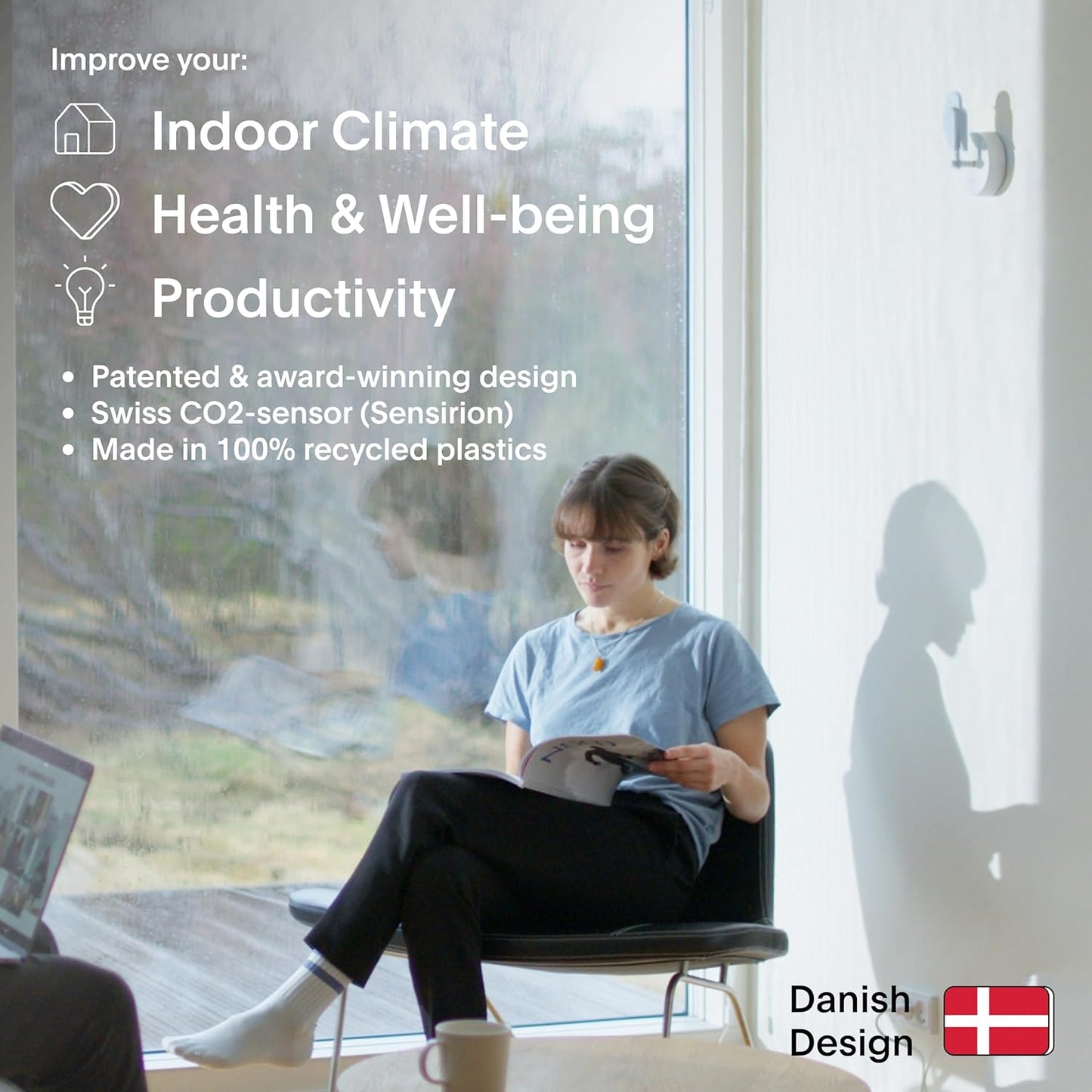 Birdie 2.0 - Design Indoor CO2 Monitor - Air Quality Meter for Home & Office - Promotes Mental & Physical Health - Modern Interior Decor - Reducing Health Risks with Clean Air (Glacier, FullBirdie)