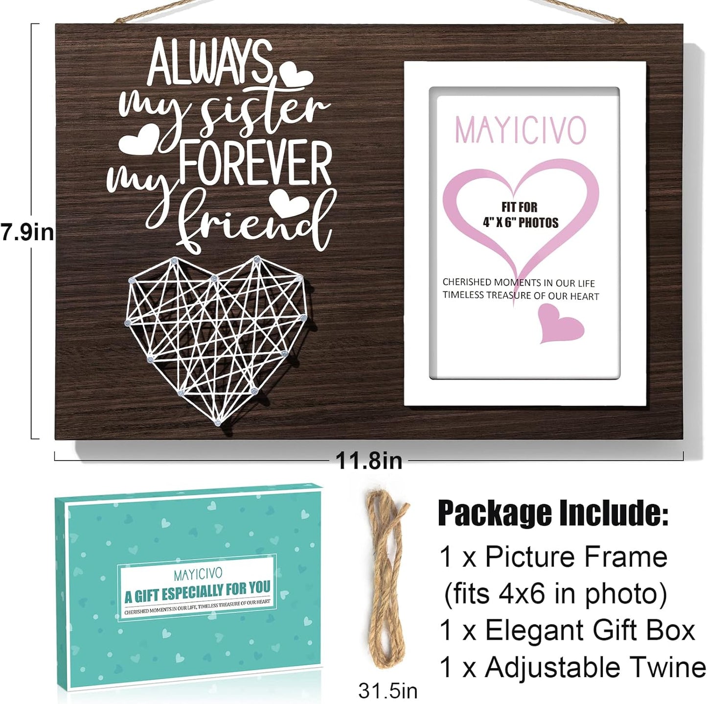Best Sisters Gifts from Sister Picture Frame, Christmas Gifts for Sisters from Brother, Friend Gift for Women Birthday Gift for Soul Sister in Law - Always My Sis Forever My Friend - 4x6 Photo