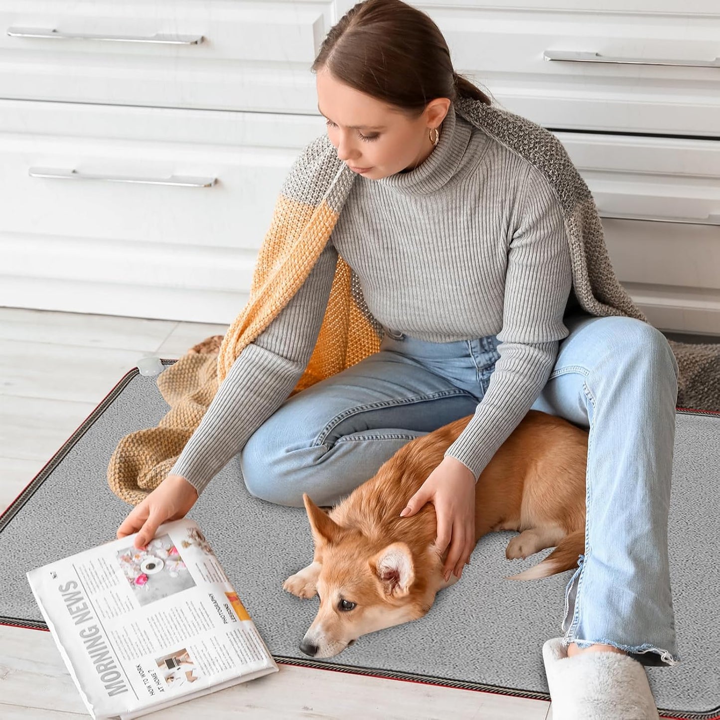 PVC 110V Heated Floor Mat Heater for Foot Warmer Under Desk 31.5 x 20 Inch Electric Heating Pad Energy Saving Carpet Pad Indoor Floor Heated Rug for Home Office Bathroom House Gray