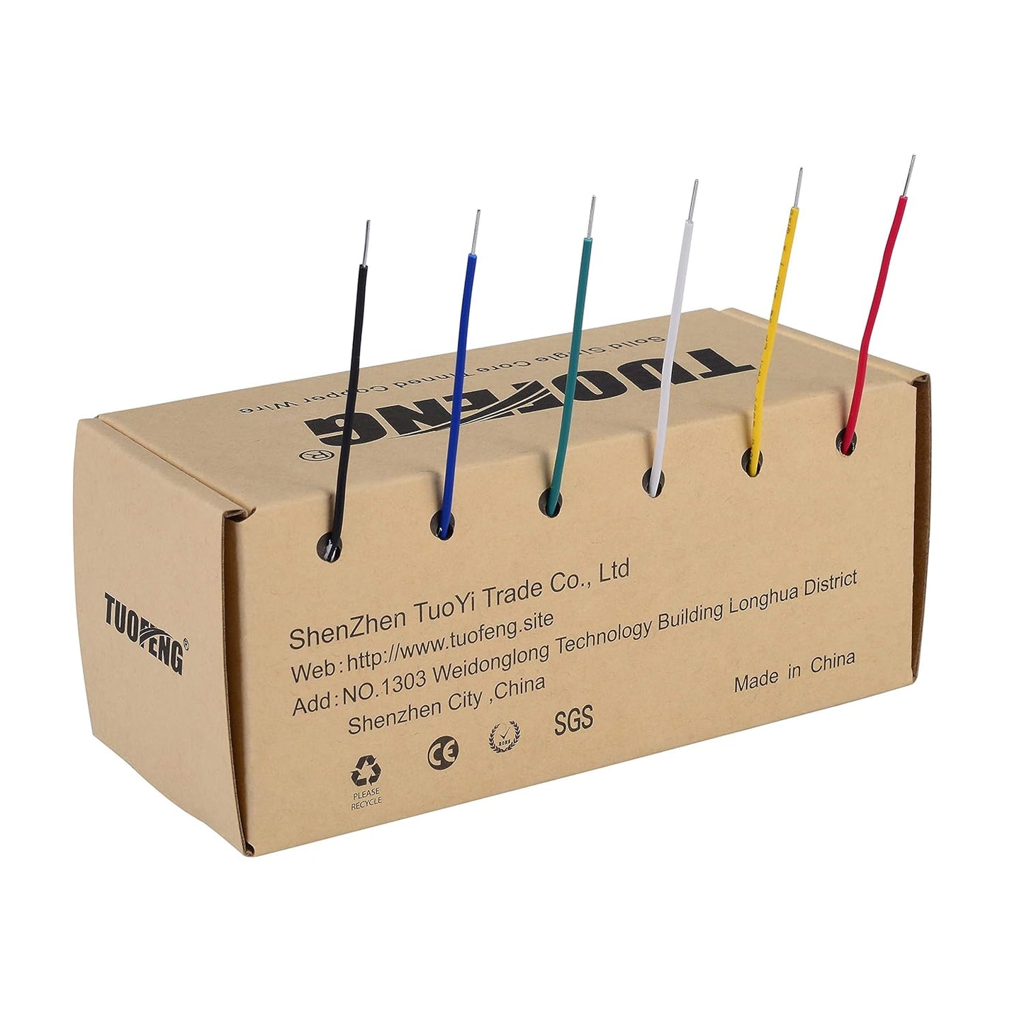 TUOFENG 24 AWG Solid Core Hookup Wire Kit, 6 Different Colored Jumper Wire 30ft Each, Tinned Copper Wire with PVC Insulation