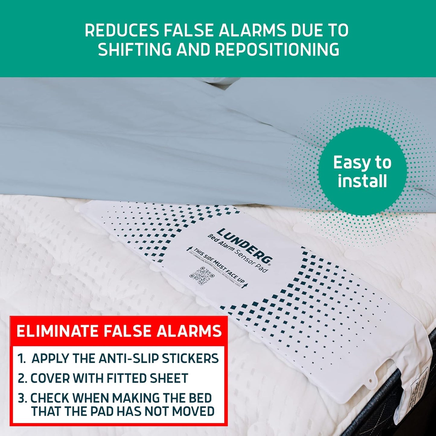 Lunderg Bed Alarm for Elderly Adults - Wireless Sensor Pad (10” x 30”) & Pager - Bed Alarms and Fall Prevention for Elderly and Dementia Patients