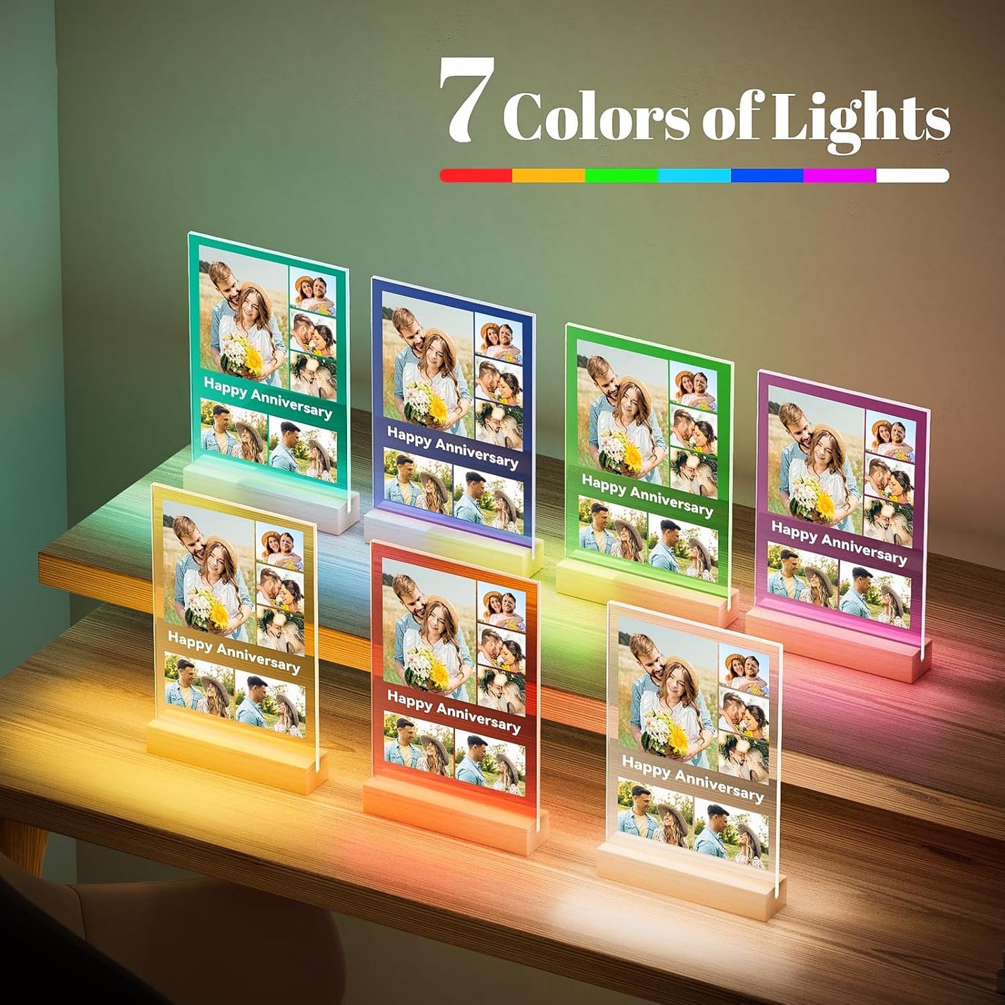 Custom Picture Frames with Photo, Personalized Photo Frame with Night Light, Customized Gifts for Couple, Personalized Anniversary Valentines Day Gifts for Women Men Her Him Boyfriend Girlfriend