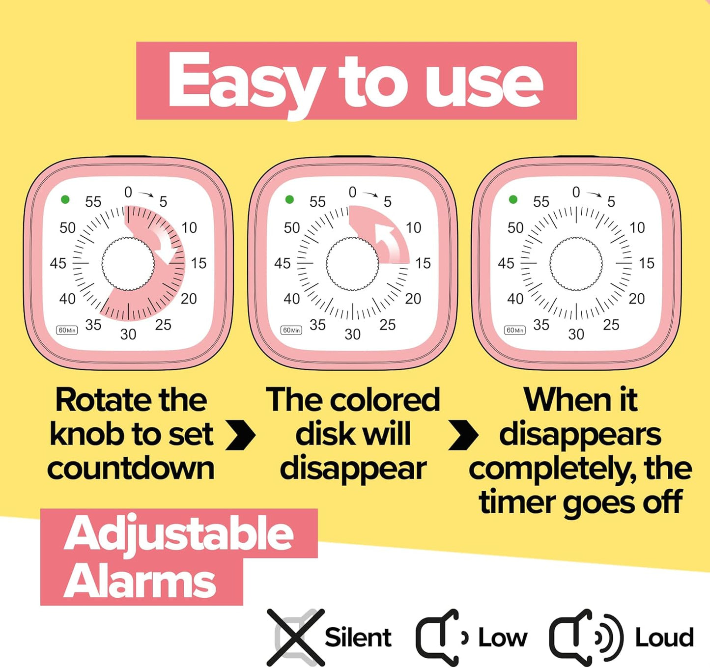 Visual Timer for Kids – Rainbow Ride Clock - Silent Time Management – 60 Minute Countdown – Focus and Productivity Tool – for Classroom, Toddlers, Study, Toothbrush – Fun Design – Adjustable Alarms