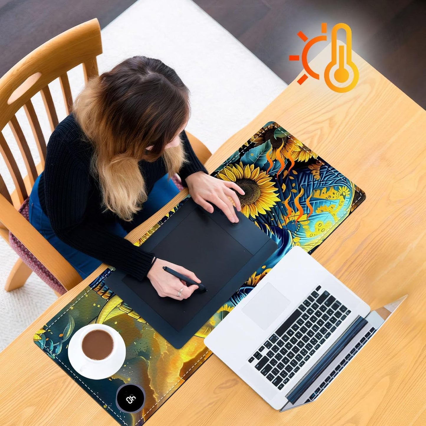 Heated Mouse Pad, Warm Desk Pad, Keyboard Mat 31.5 x 13 Inch Large Size Intelligent Fast Heating, 3 Speed Adjustable, Timed Auto Power Off for Game Office Home,Elephant in Sunflower Field