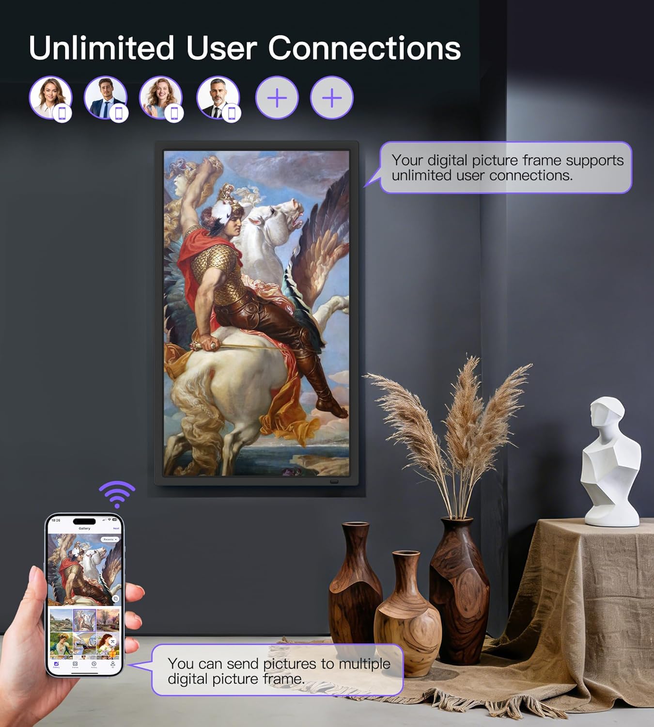 Uhale 32 Inch Extra Large Digital Picture Frame with 64GB, Remote Control, 1920 x 1080 FHD IPS WiFi Electronic Photo Frames, Support SD and USB, Share Moments Securely and Instantly, No Touch Screen
